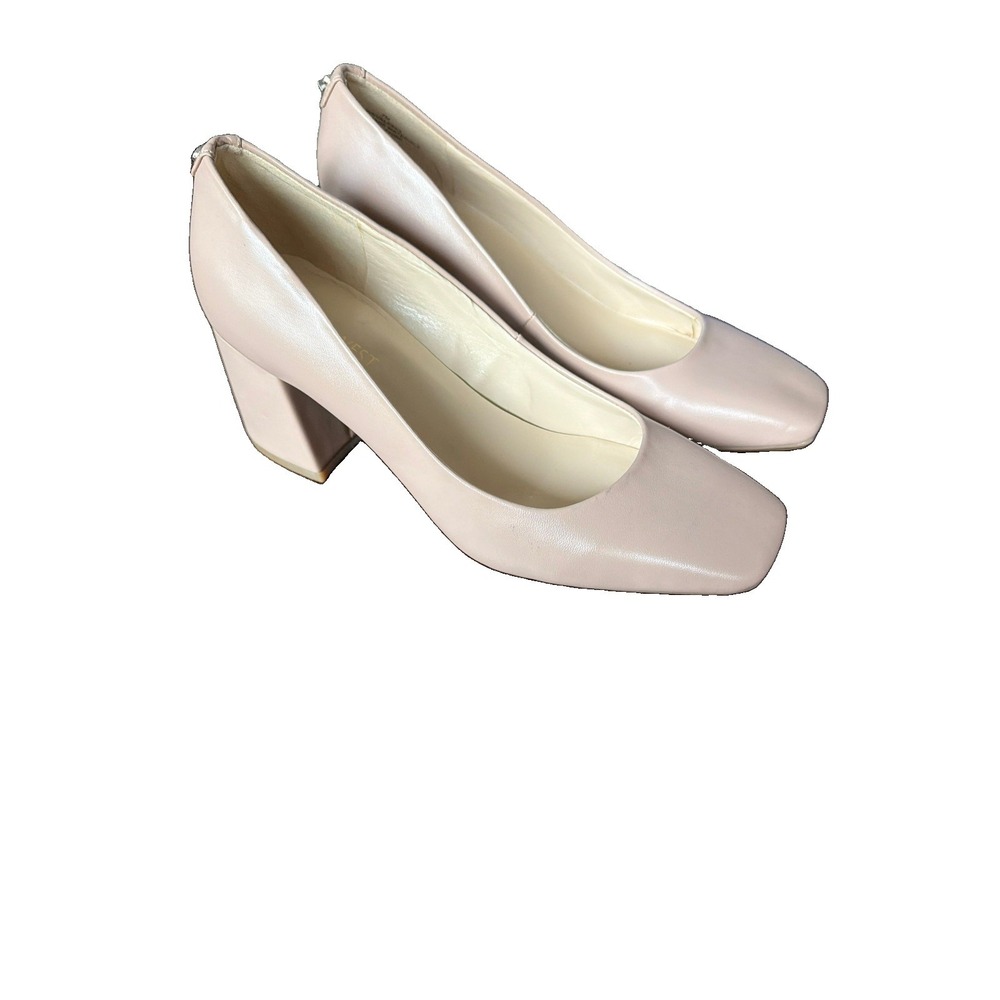 Nine West Women's Square Toe Pumps Block Heels Shoes 7M Nude Blush